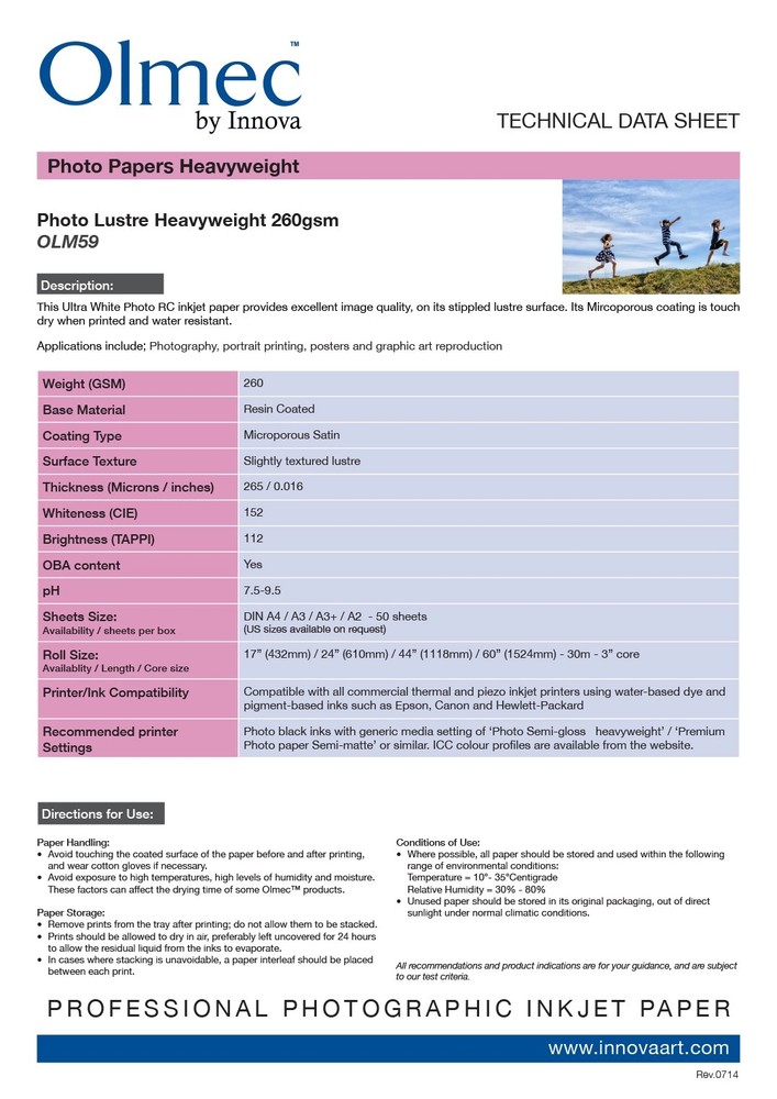 Olmec OLM-059 Photo Lustre Inkjet Printer Paper 260gsm A4 (50 Sheets)
