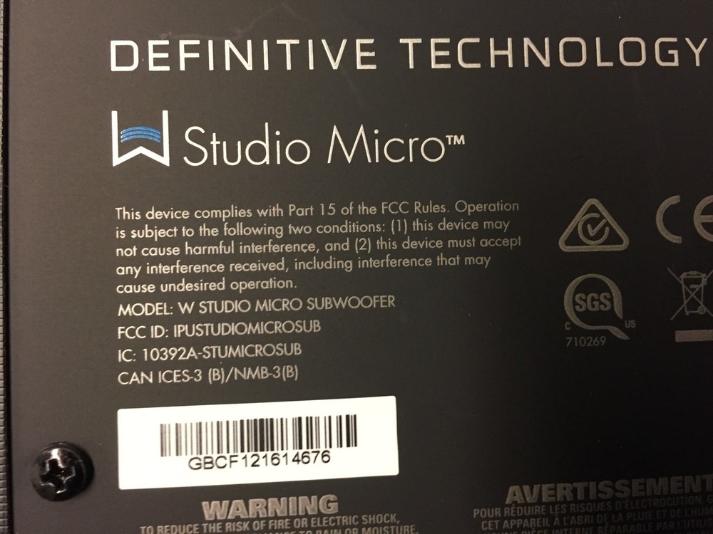 Definitive Technology W Studio Micro 8" Wireless Subwoofer ONLY