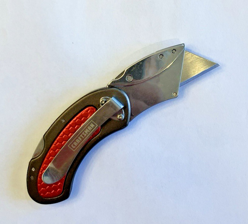 SEARS CRAFTSMAN #38000 NOS Folding Lockback Utility Knife w/Belt Clip *RED*