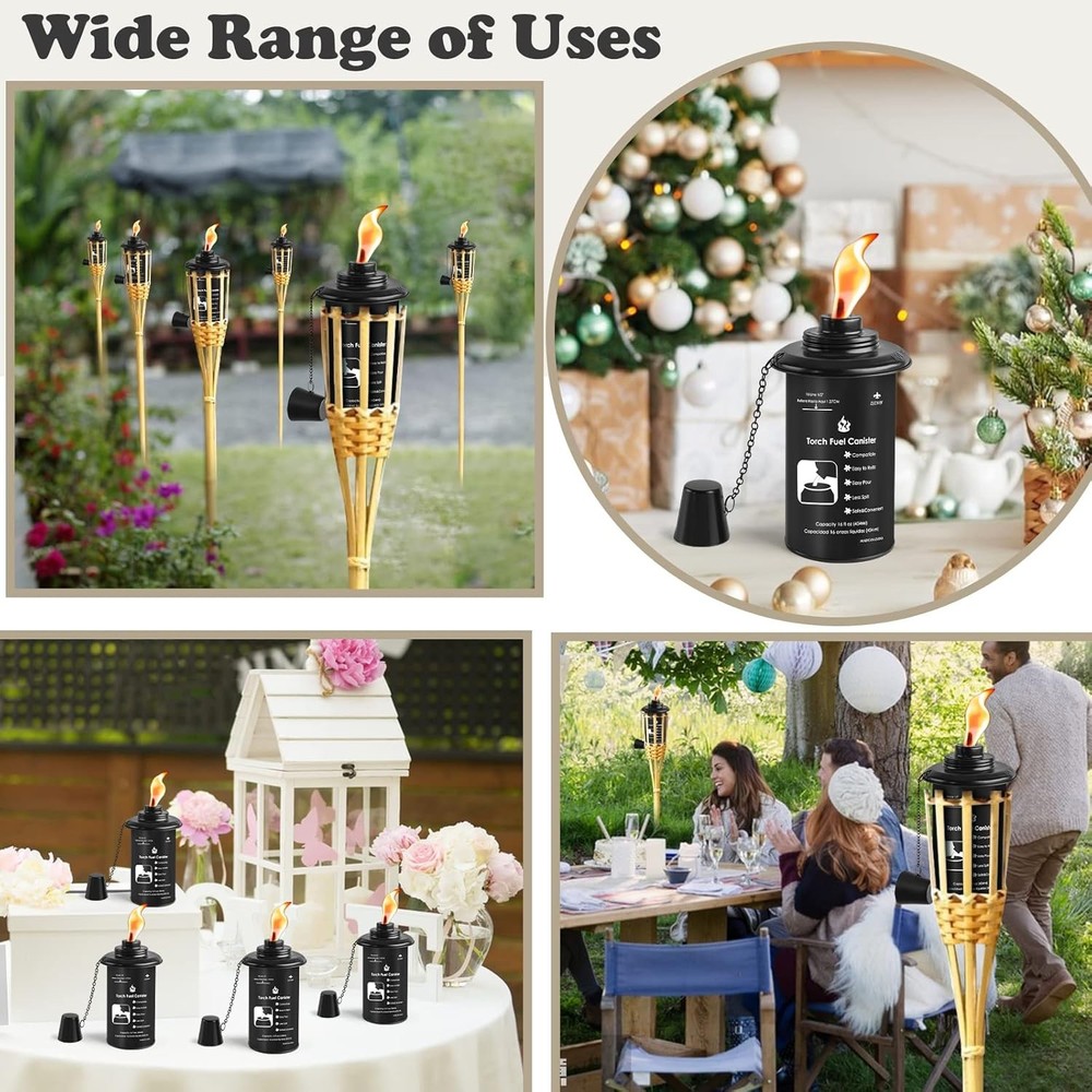 6-pack bamboo torches with refillable replacement canisters,