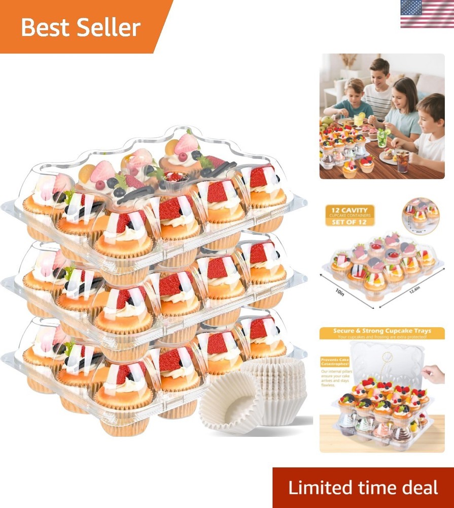 Plastic Cupcake Containers 12 Count 12 Sets, Stackable Cupcake Boxes Holders ...