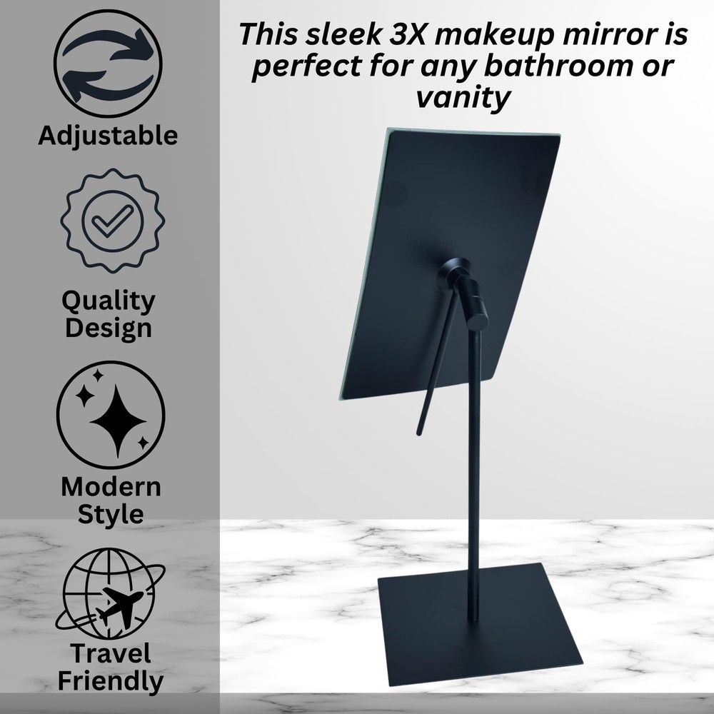 JERDON Rectangular Tabletop Makeup Mirror - Makeup Mirror with 3X Magnificati...