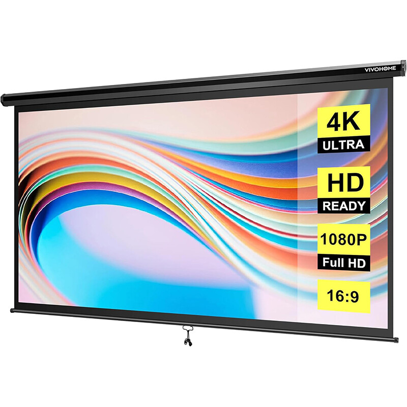 Projector Screen 16:9 80 Inch Projection Screen HD 4K Manual Pull Movie Screen