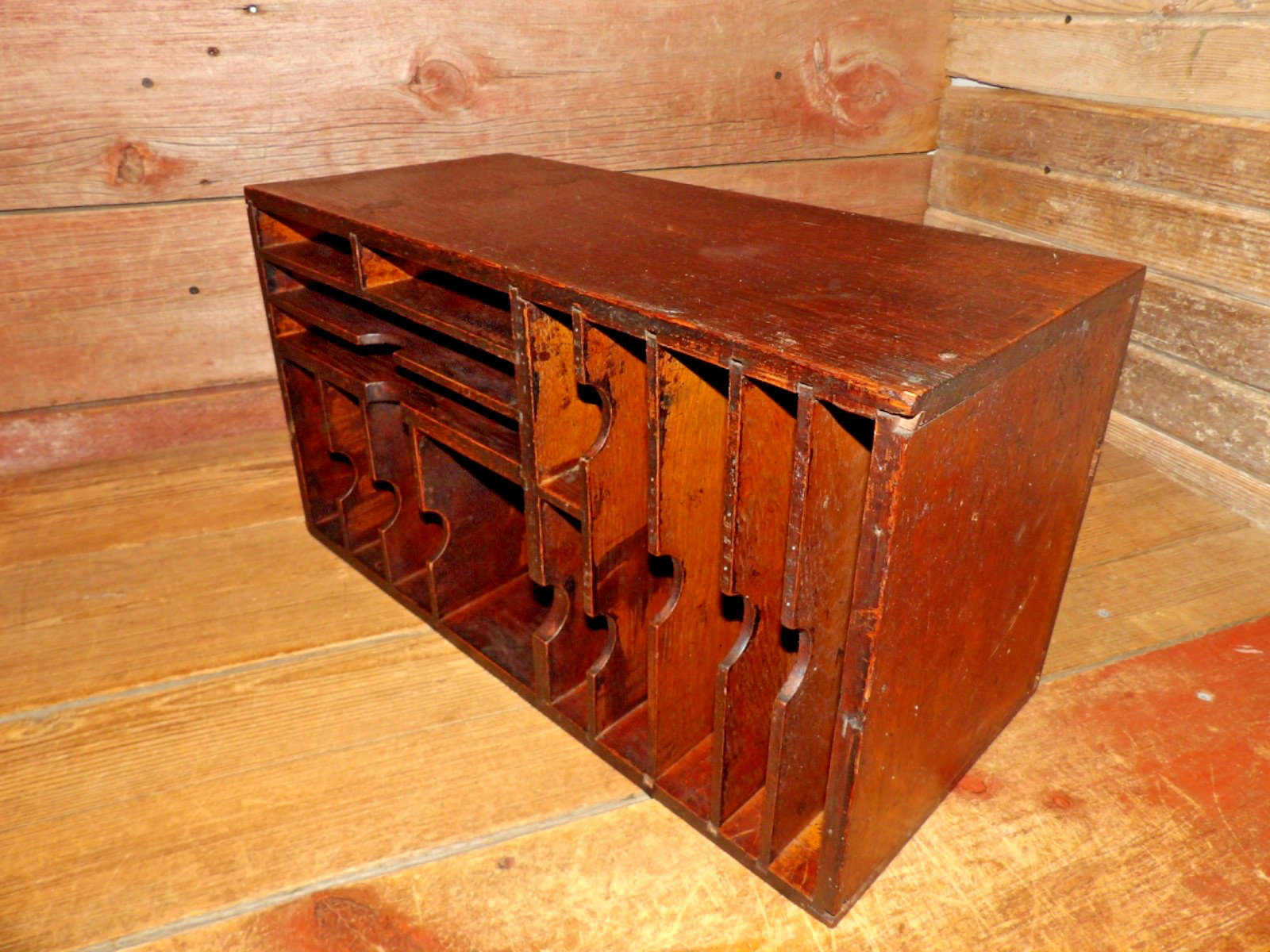 Vintage RARE Wood File Cabinet Desktop Document Organizer Storage Chest, Mail