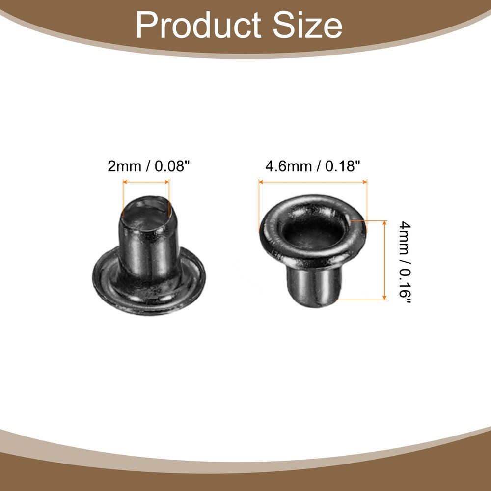 100Pcs Grommets Eyelets Kit 2mm Brass Eyelets, Black