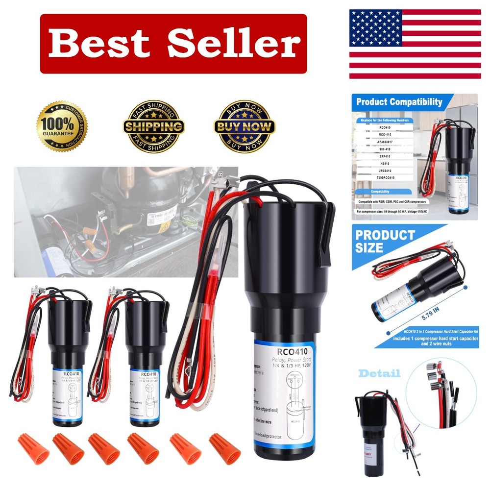 Easy-Install Compressor Hard Start Kit - 3 Components for 1/4-1/3 HP Units