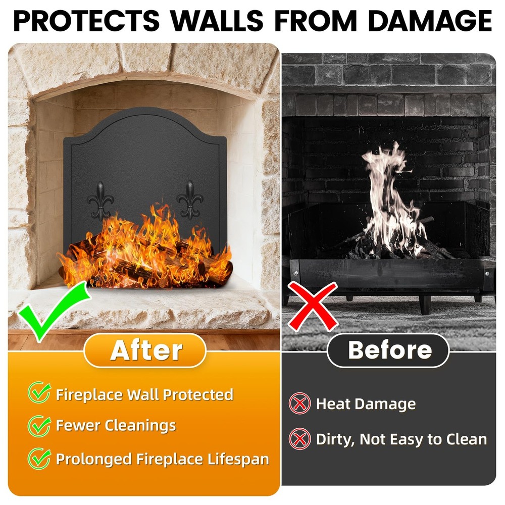 16.5" Firebacks for Fireplace, Steel Fireplace Back Plates with Feet, Firepla...