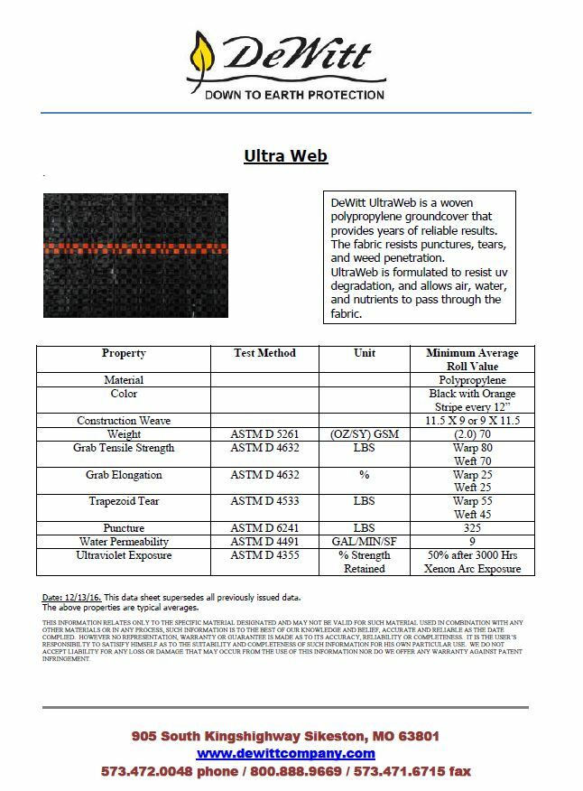 DeWitt 15 Year Ultra Web Weed Barrier Landscape Fabric 6'x600' Roll