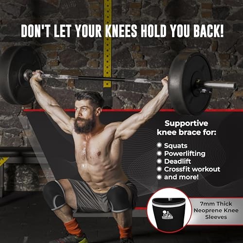 Knee Sleeves (1 Pair) Support & Compression for Weightlifting, Large Black