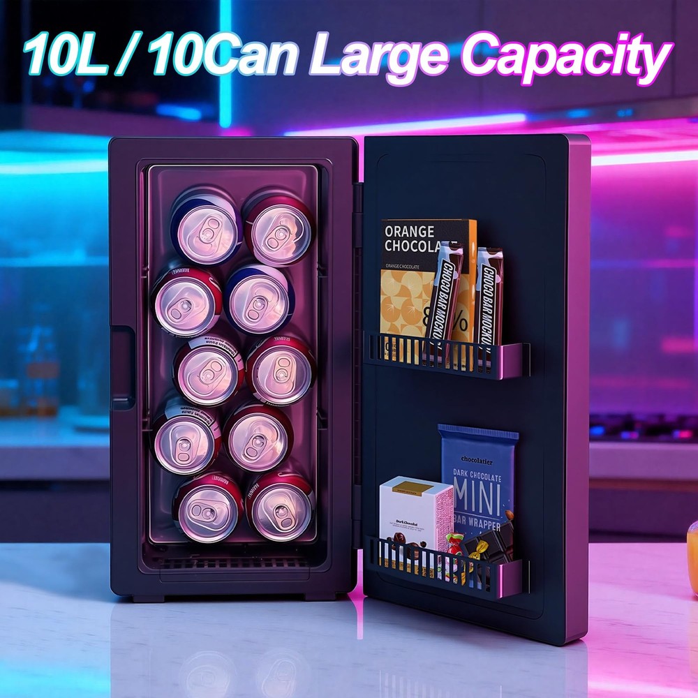 Mini Fridge, 24 Display Modes Adjustable LED Light Gaming Mini Fridge, 10 Lit...