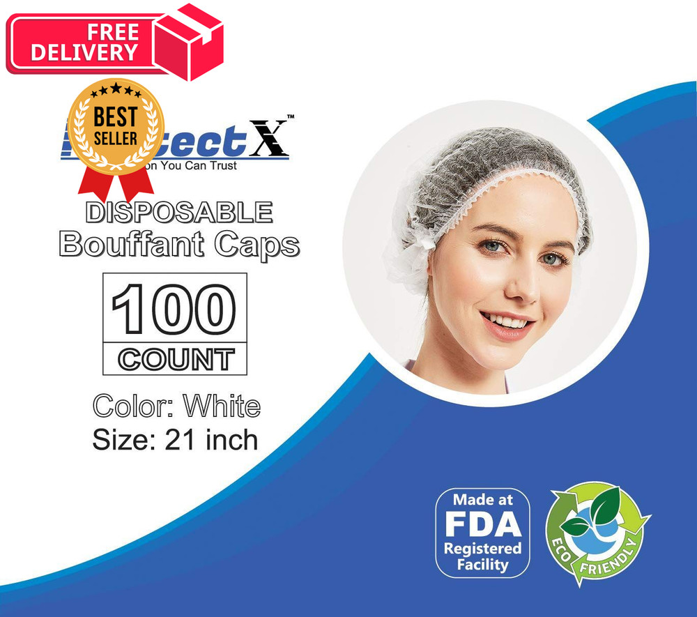 ProtectX 100-Pack White Disposable Hair Nets, Elastic 100 Pack,