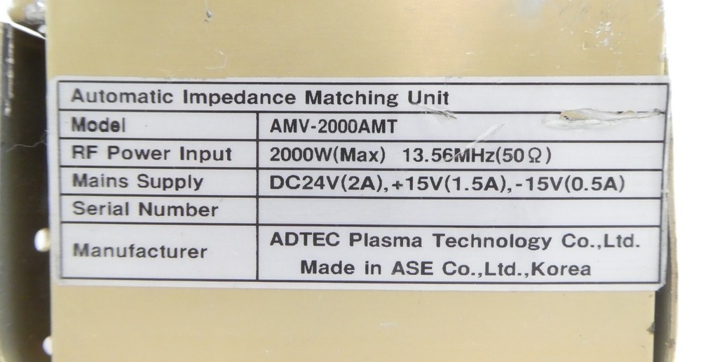 ADTEC Plasma Technology AMV-2000AMT Automatic Impedance Matching Unit Working