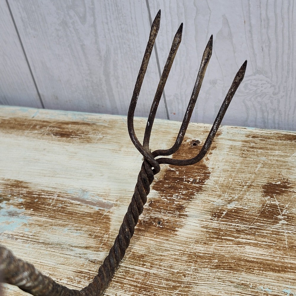 Unique Antique Twisted Metal Toasting Fork Curved Handle Rustic Primitive Decor