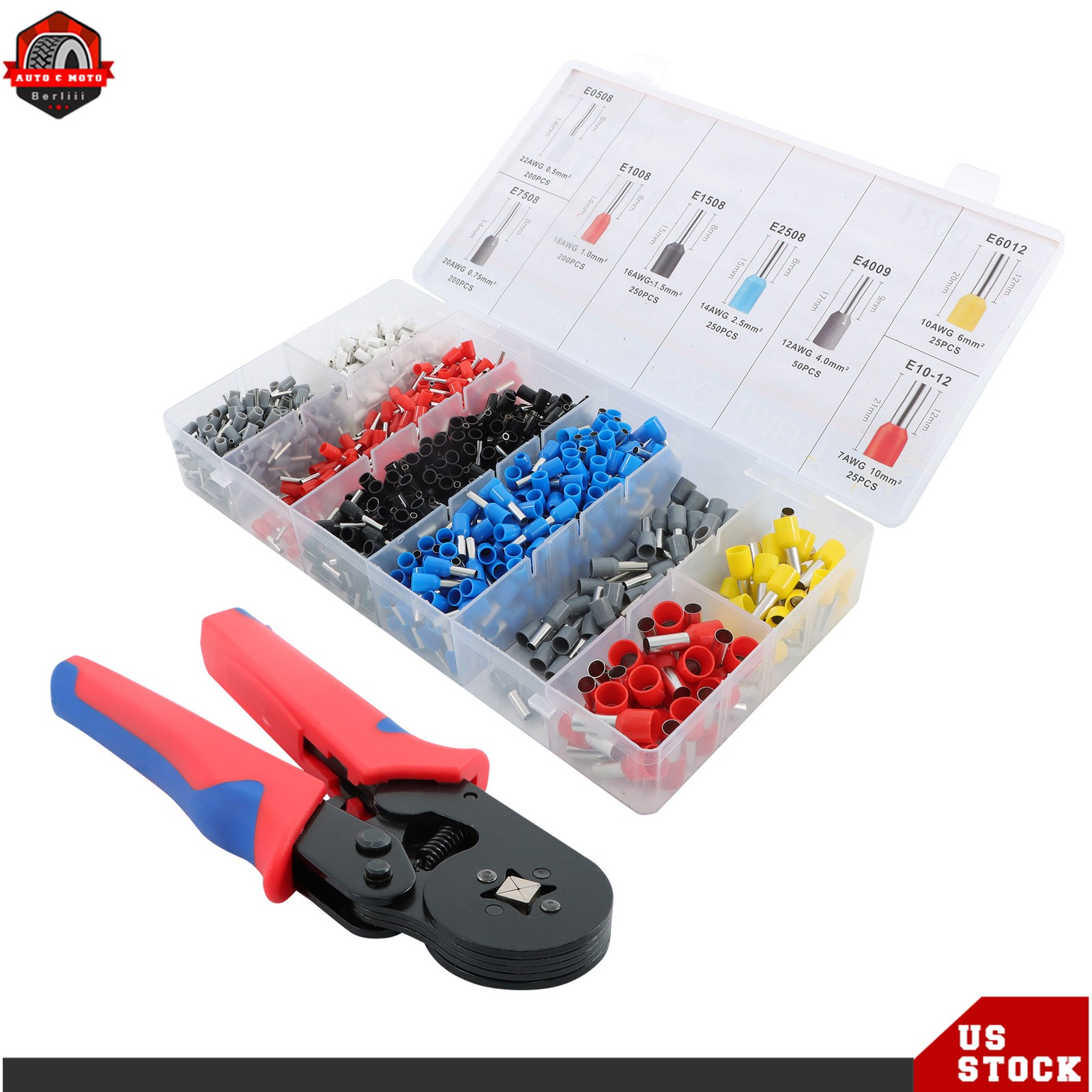 Ferrule Crimping Tool Kit AWG 23-7 Self-Adjustable Ferrel Crimper Kit w/1200PCS