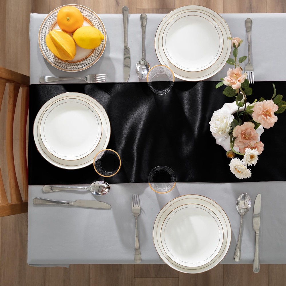 6 Pack 12x108 Black Satin Table Runner, Rectangular, Silk, Wedding, Banquet