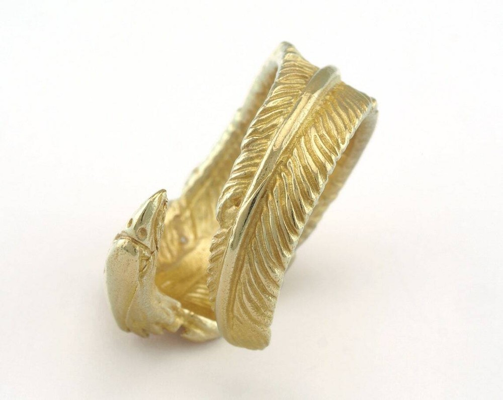 Eagle Feather Adjustable Ring Raw brass (20mm 10.5US inner size) 3218