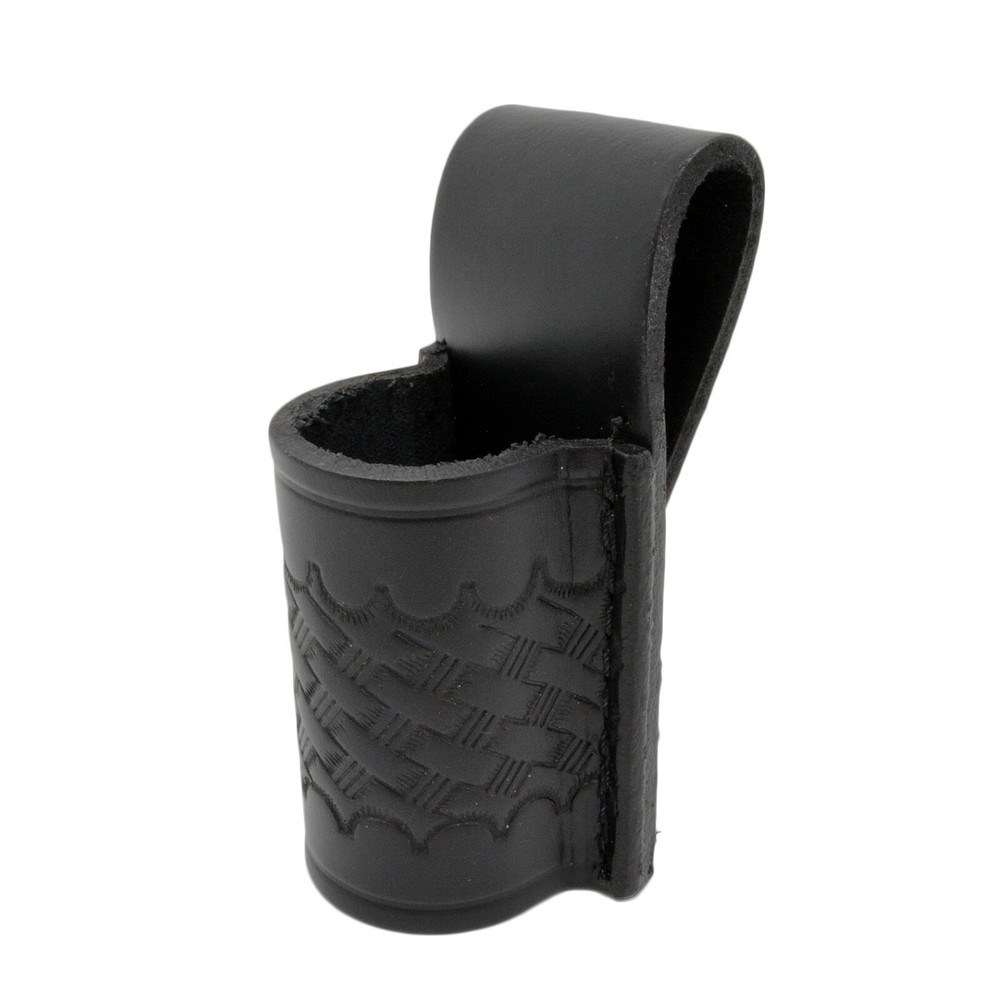 Basketweave Leather Flashlight Holder Open Top Bottom Compact Stinger Holster