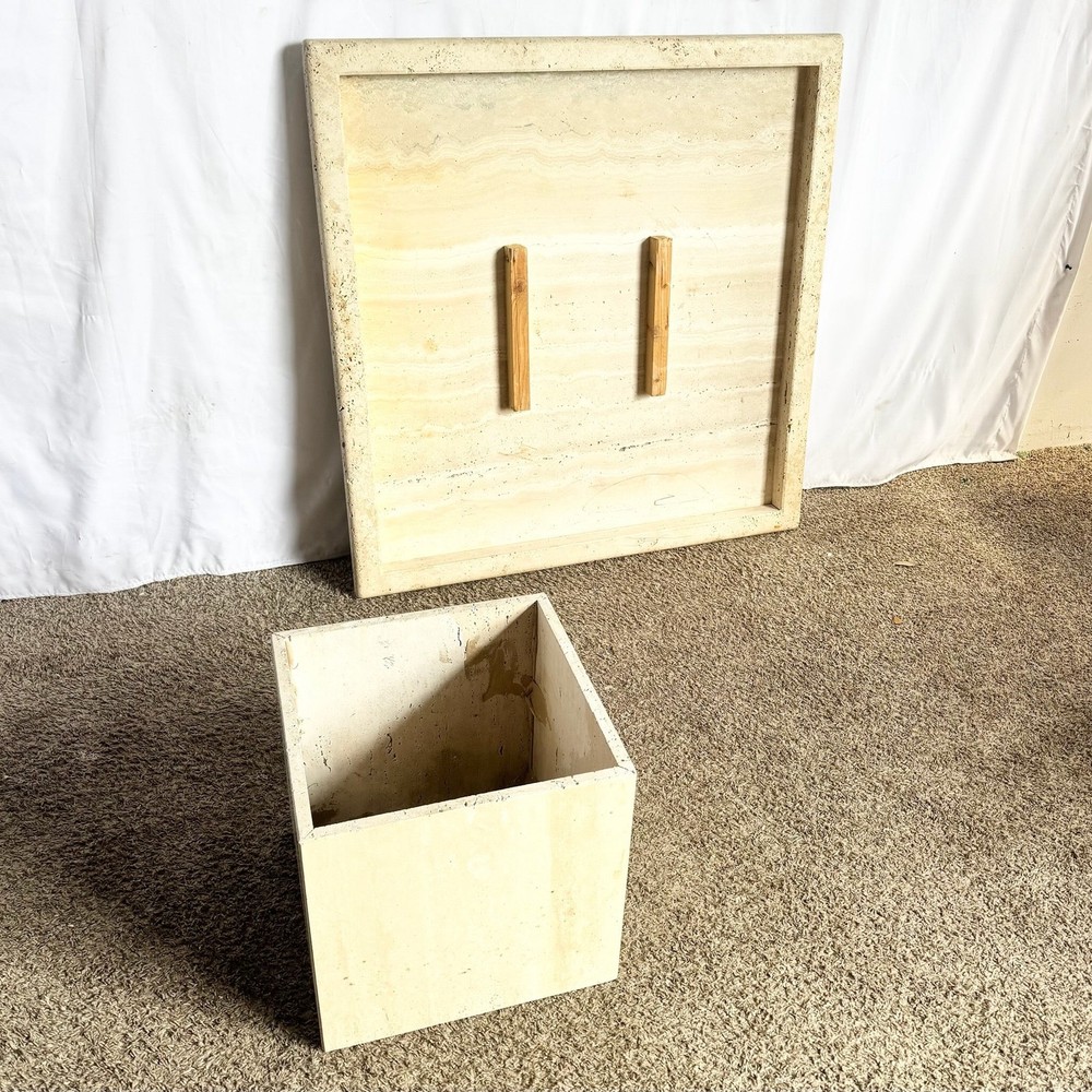 Vintage Italian Travertine Square Top Coffee Table