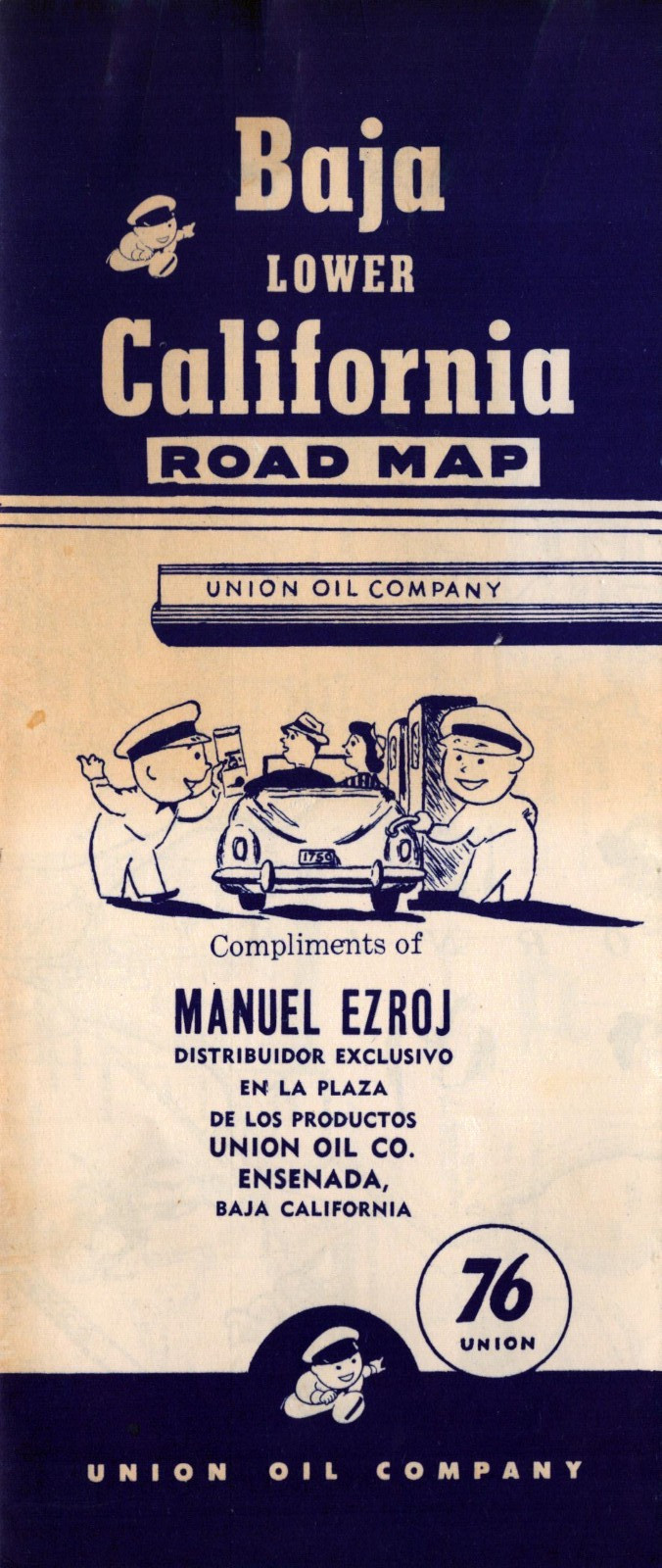1950s Union Oil 76 Baja Lower California Road Map Mexico Ensenada