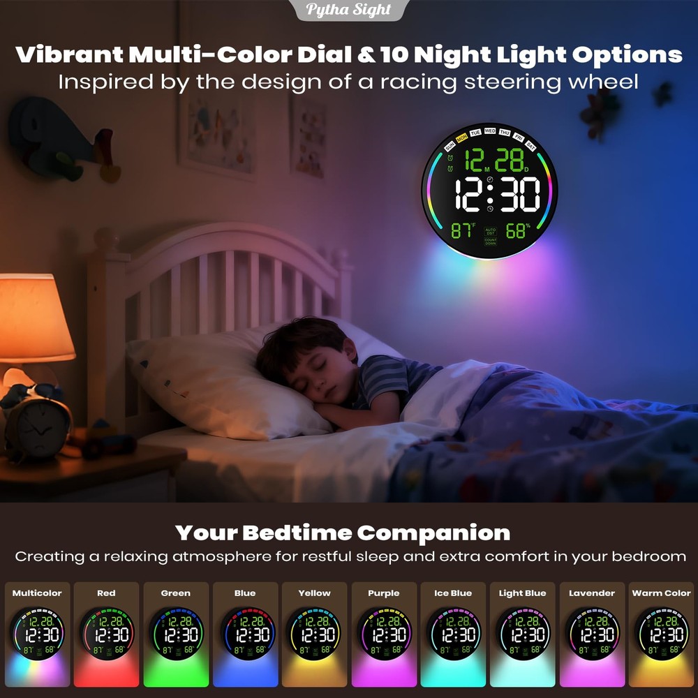 Large Digital Wall Clock with 10.3" LED Display,Alarm,Countdown Timer,DST,Tem...