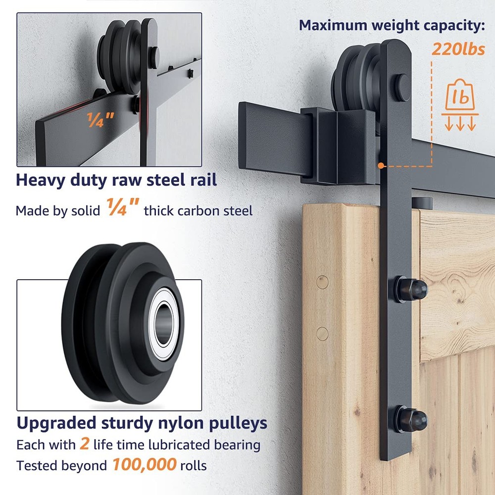 SMARTSTANDARD 15ft Double Sliding Barn Door Hardware Kit - Smooth & Quiet - Easy