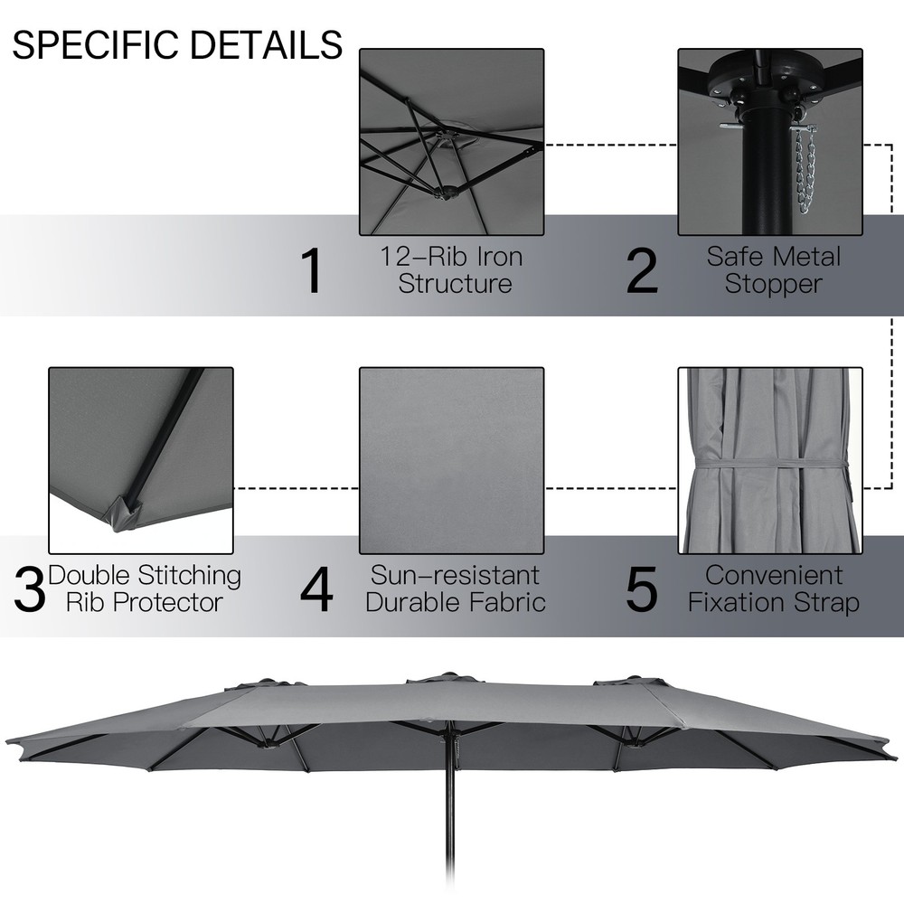 9 Piece Patio Wicker Dining Set w/ Double-Sided Patio Umbrella, Stackable Chairs