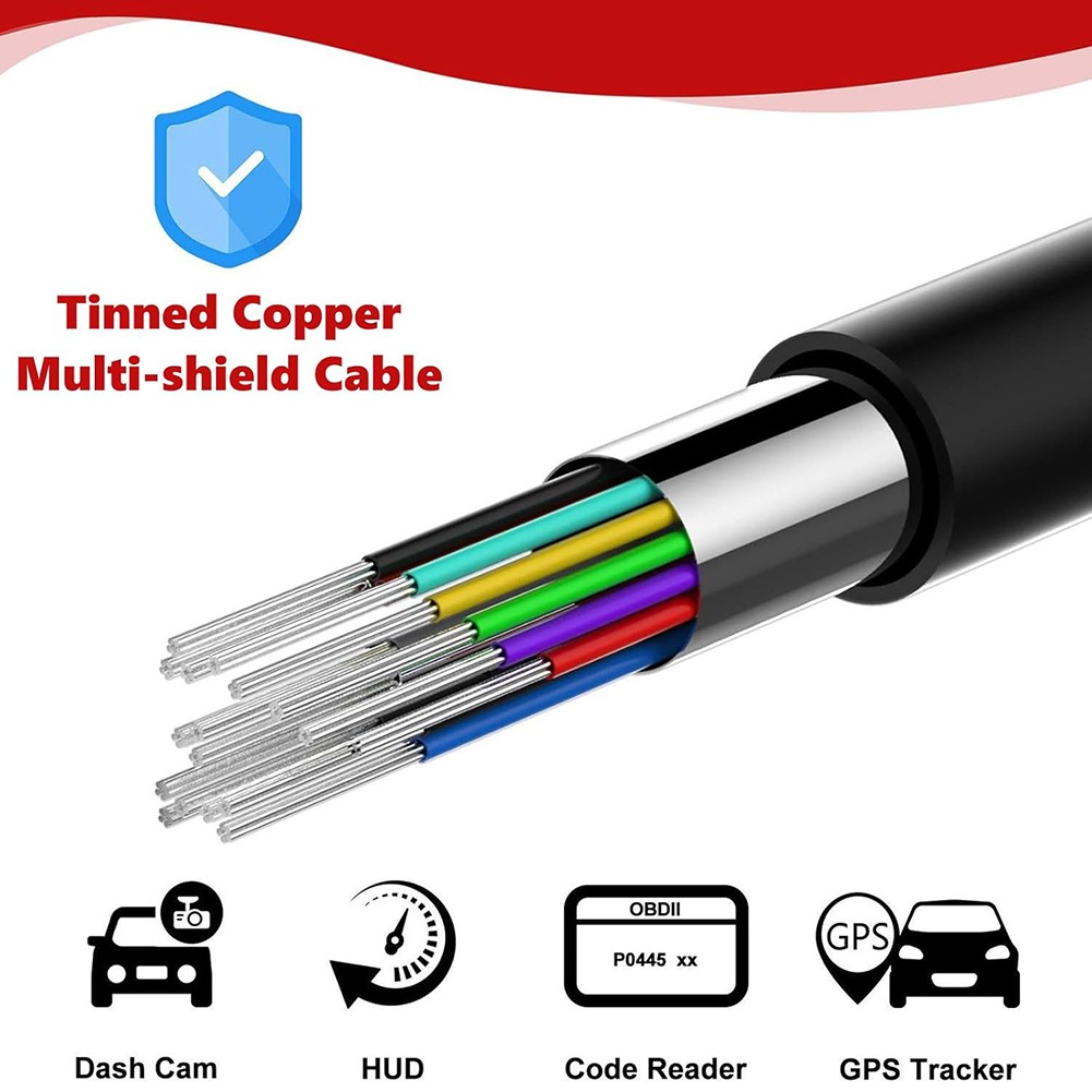 16ft/5m Ultra-Long OBD2 Extension Cable 16-Pin OBD-II Male to Female Diagnostic