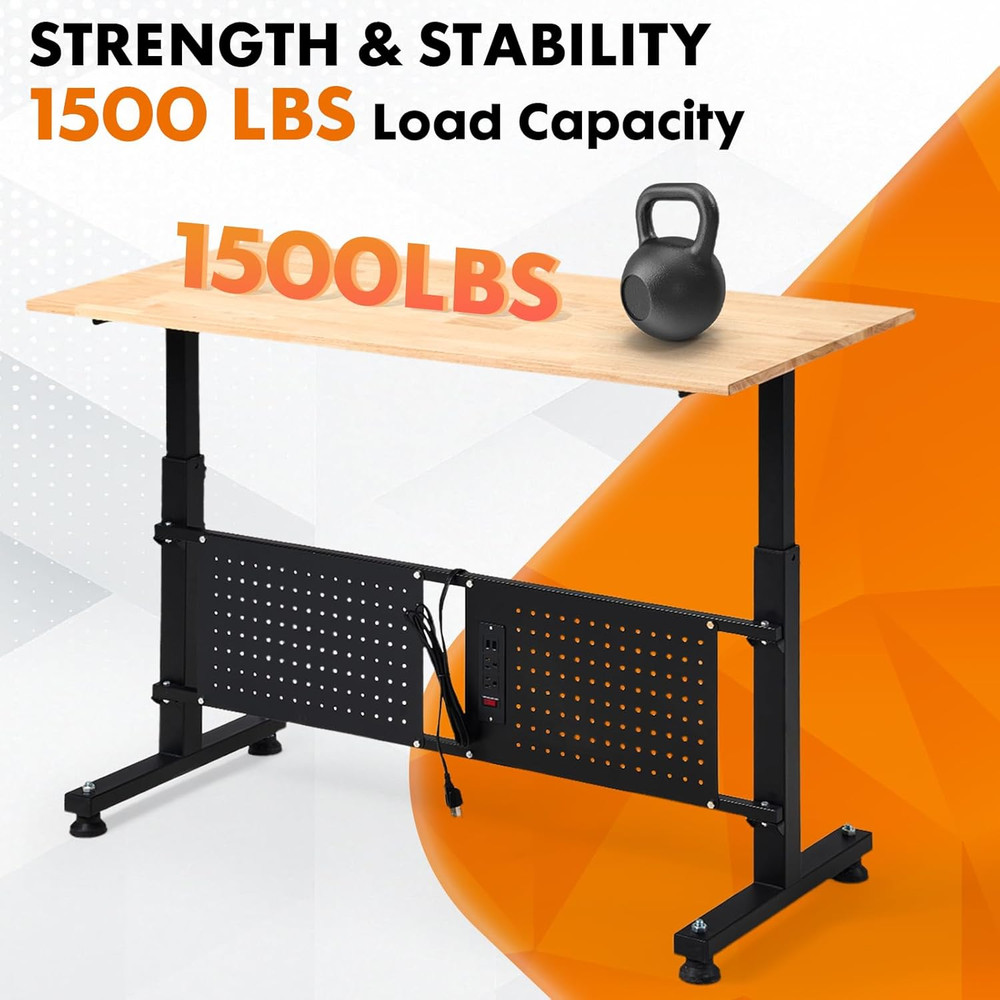 48 Inch Adjustable Height Workbench, 1500 LBS Capacity Garage Work Table with Po