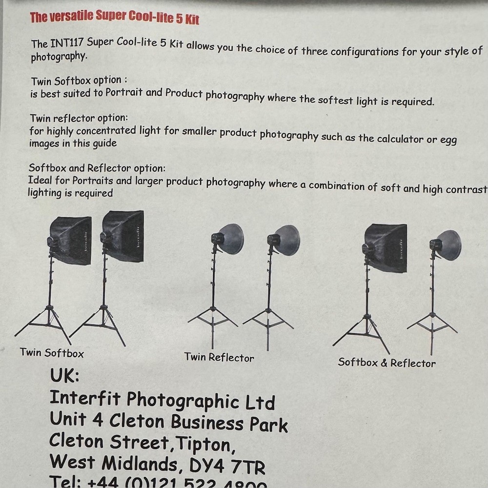 Interfit Super 5 Lighting Kit - Complete with Bulbs, Stands, Diffuser