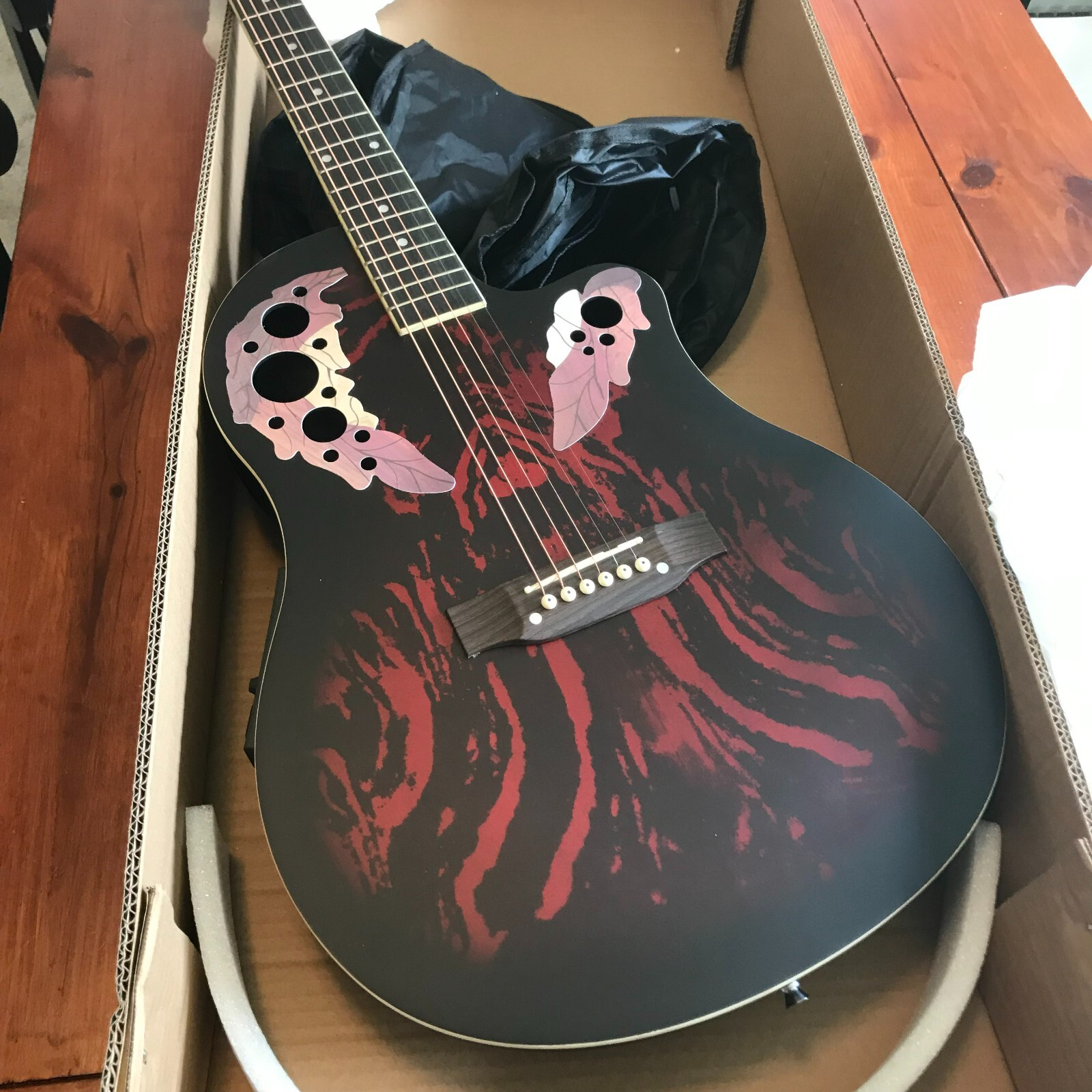 Red Acoustic Electric Guitar, Full Size with Cutaway, Round ABS Back, Gig Bag