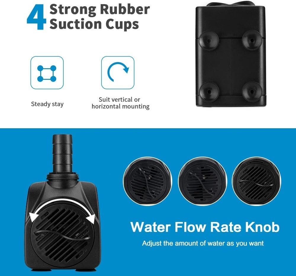 160GPH Aquarium Water Pump Adjustable Submersible Pump for Fish Tank Statuar