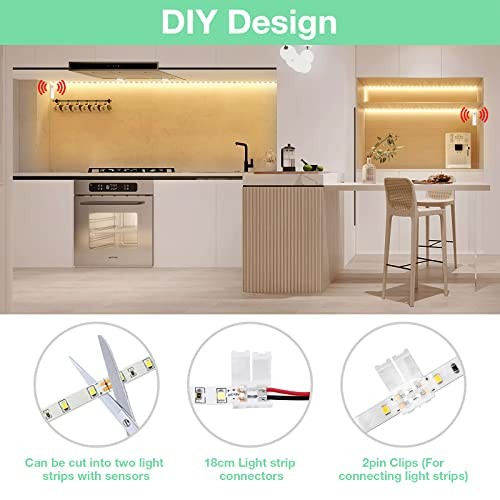 Dual Motion Sensor Under Bed Lights,Rechargeable 16.4ft White Warm White