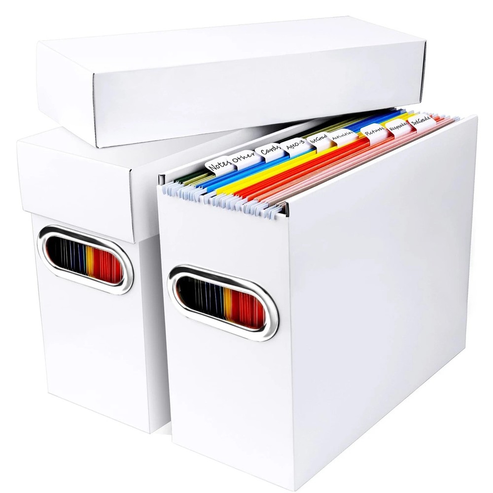 File Organizer Box with Lid & Handle, Thickened Cardboard Hanging File Folder...
