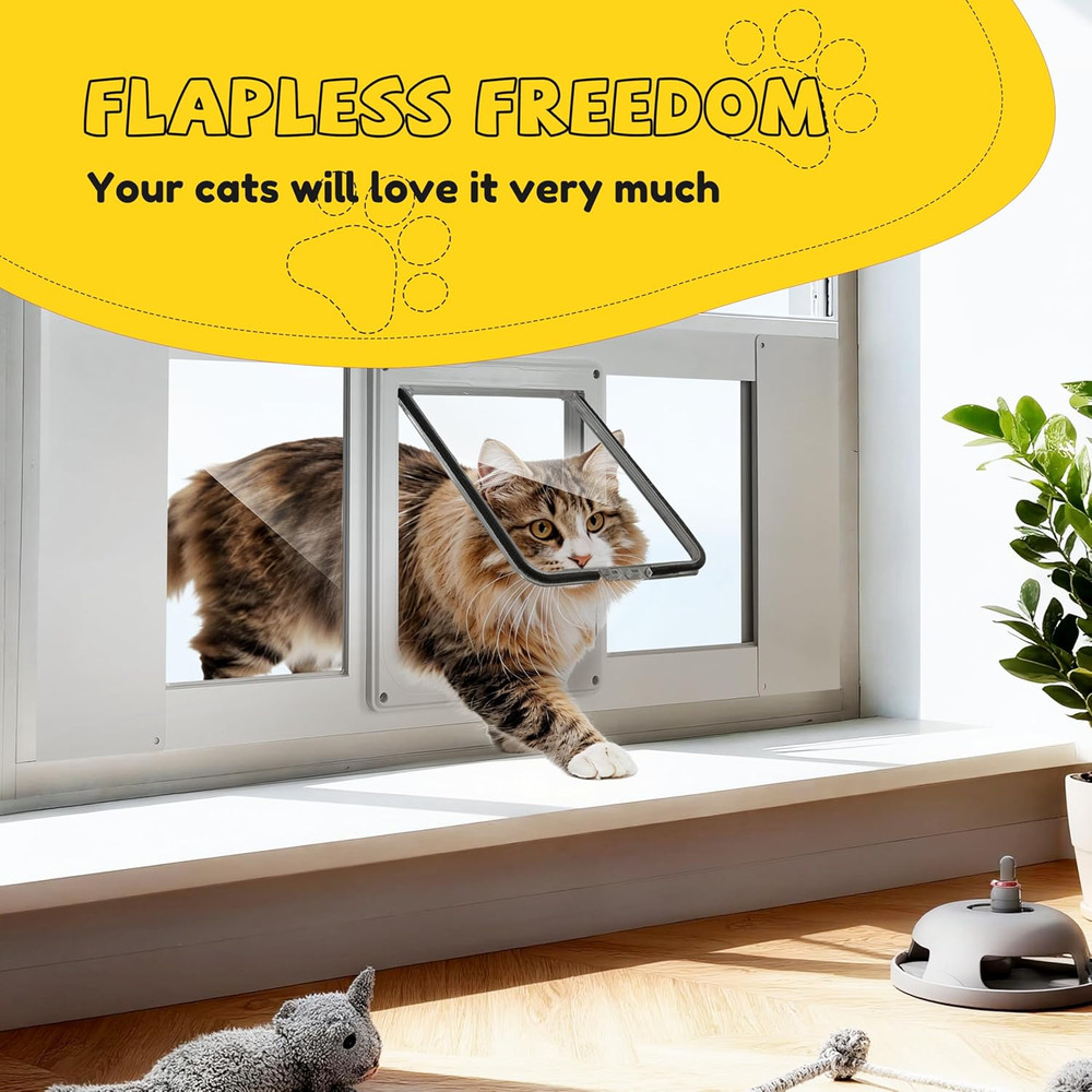 【Solid Wood】 Cat Door for Window,Fit Width 31"-38" Window,3-Min Install,Solid Wo