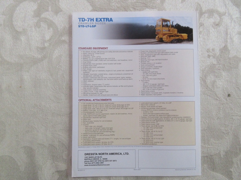 Dressta TD-7H Crawler Dozer Brochure 2001