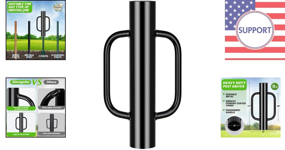 Compact 8LB Fence Post Driver with Loop Handles - Effortless Ground Installation