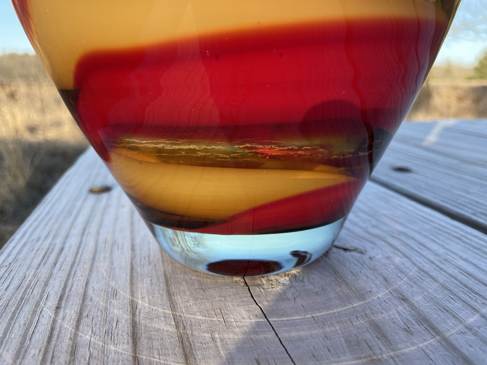 Waterford Evolution “Red Sea” Crystal Amphora Art Glass Vase, swirl design