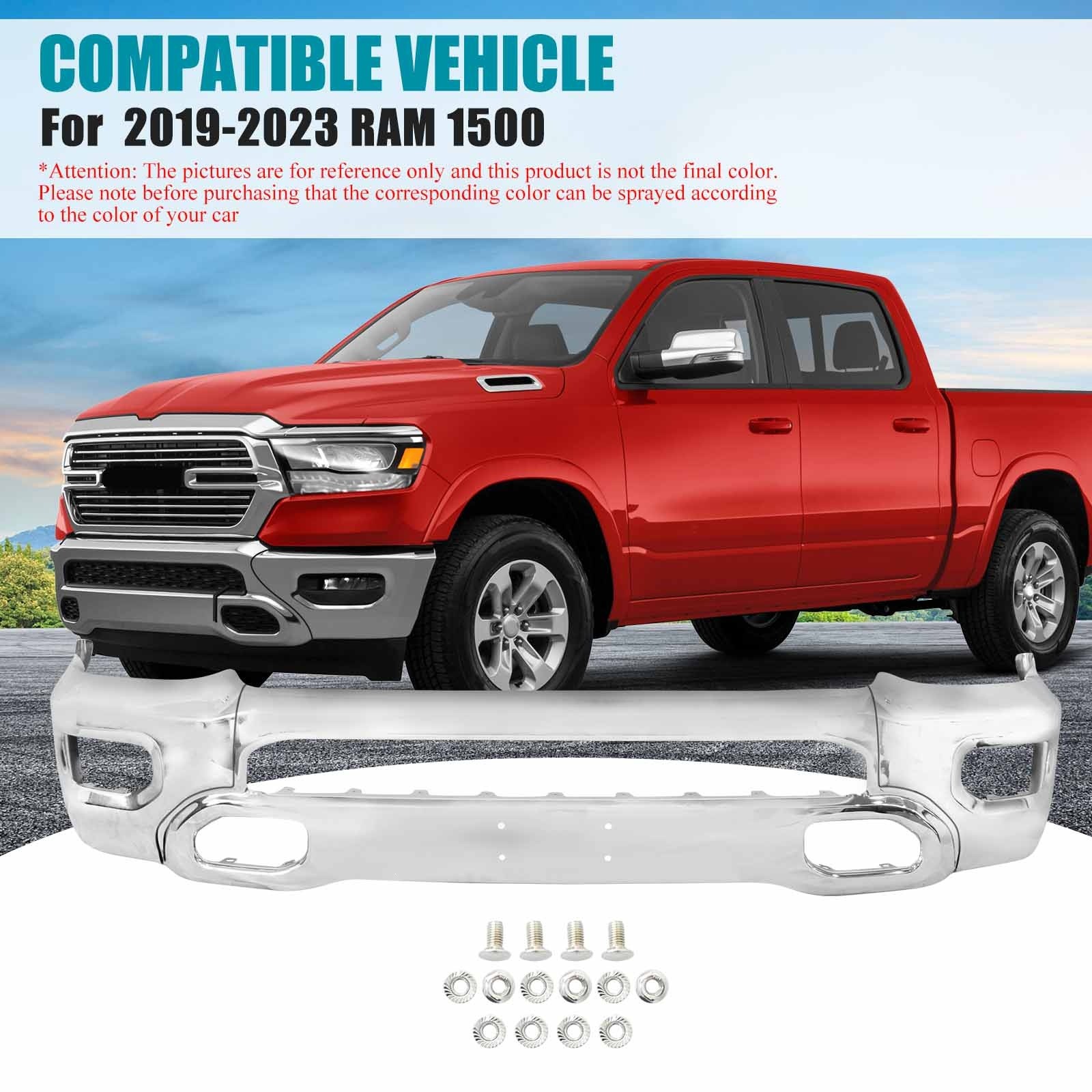 Steel Front Bumper Face Bar For 2019-2023 RAM 1500 Chrome CH1002407