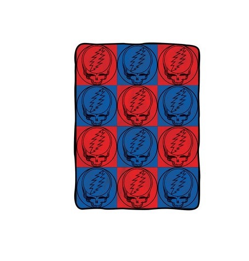 Blanket - Grateful Dead - Red/Blue Pattern Skull Fleece Throw New