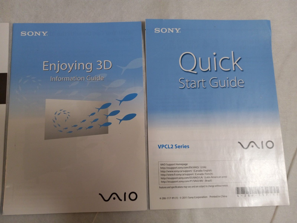 SONY VAIO VPCL2 Series PC Personal Computer START GUIDE, INFO GUIDE, & SAFETY
