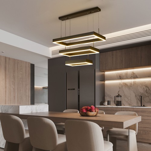 Modern LED Ceiling Light Hanging Pendant Lamp Dimmable Chandelier W/ Remote