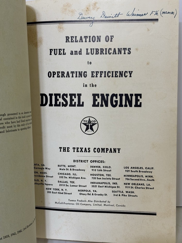 WW2 - 1942 Texaco - DIESEL OPERATION - US Navy Training Book