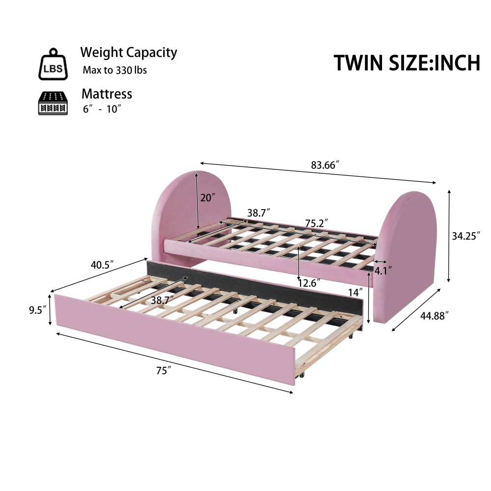 Full Size Upholstered Day Bed Frame With Pull In And Out Function, Olive Green