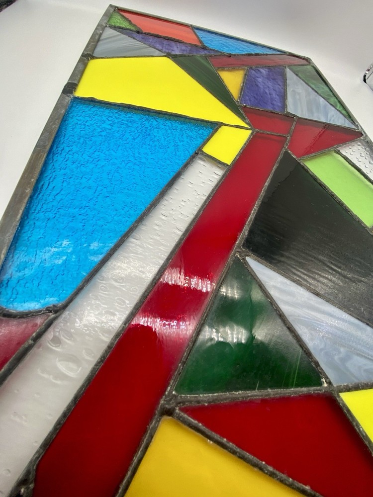 STUNNING STAINED GLASS PANEL Abstract Modern Geometric Frank Lloyd Wright Style