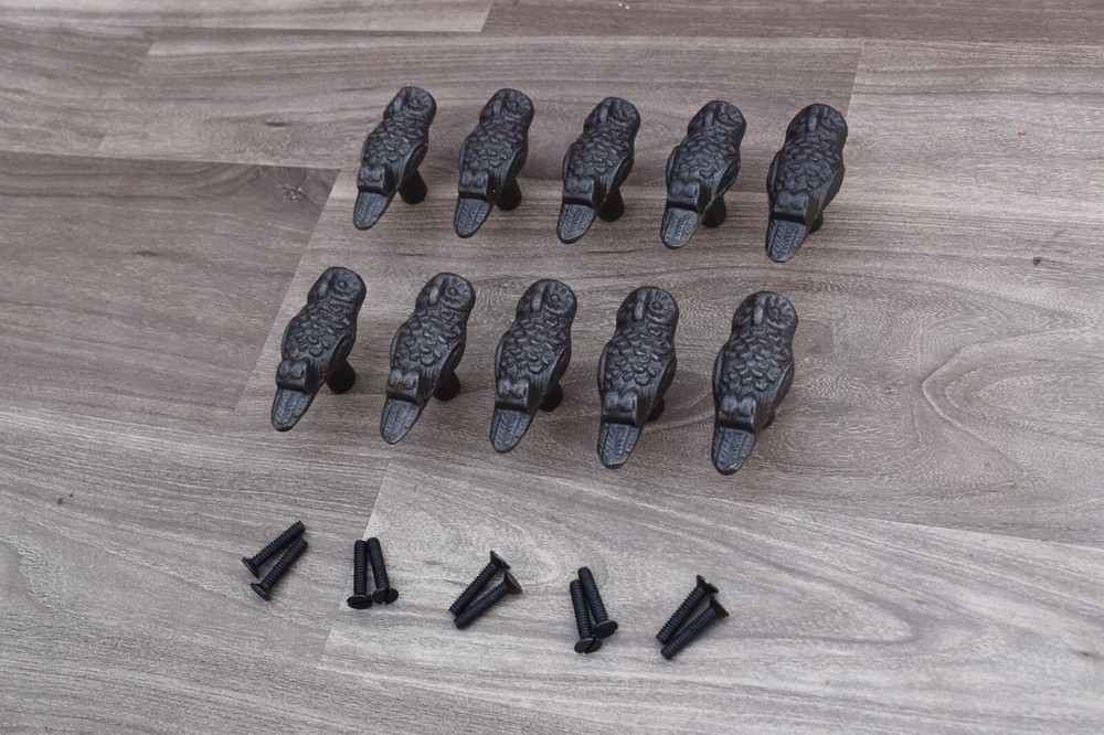 Vintage OWL Shape cast iron cabinet drawer door knobs handles pull rustic 10 pcs