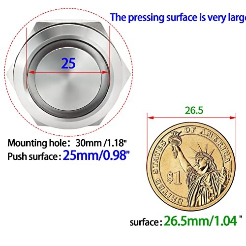 30mm Momentary Push Button Switch Big Head Waterproof with Momentary ,24V Red