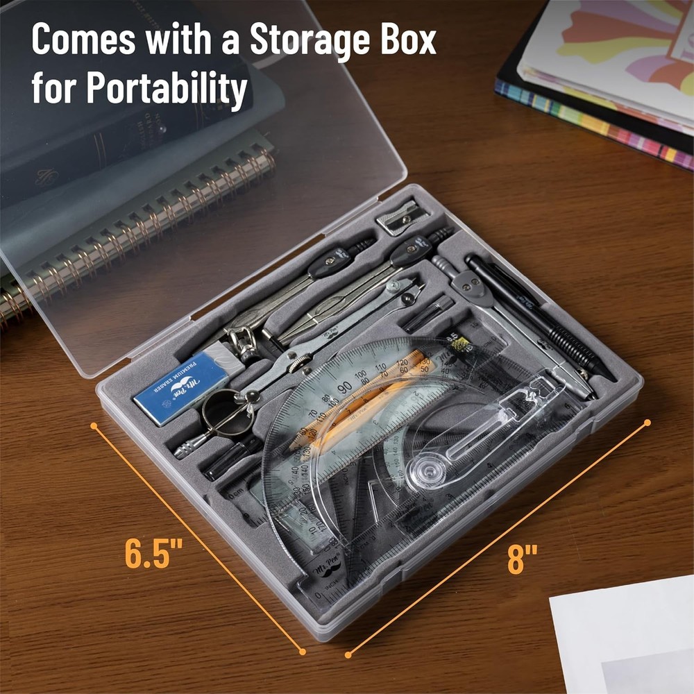 Geometry Set with 6 Inch Swing Arm Protractor, Divider, Set Squares, Ruler, C...
