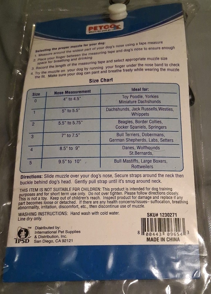 New- Petco Nylon Dog Muzzle, Size 1 (Sm)