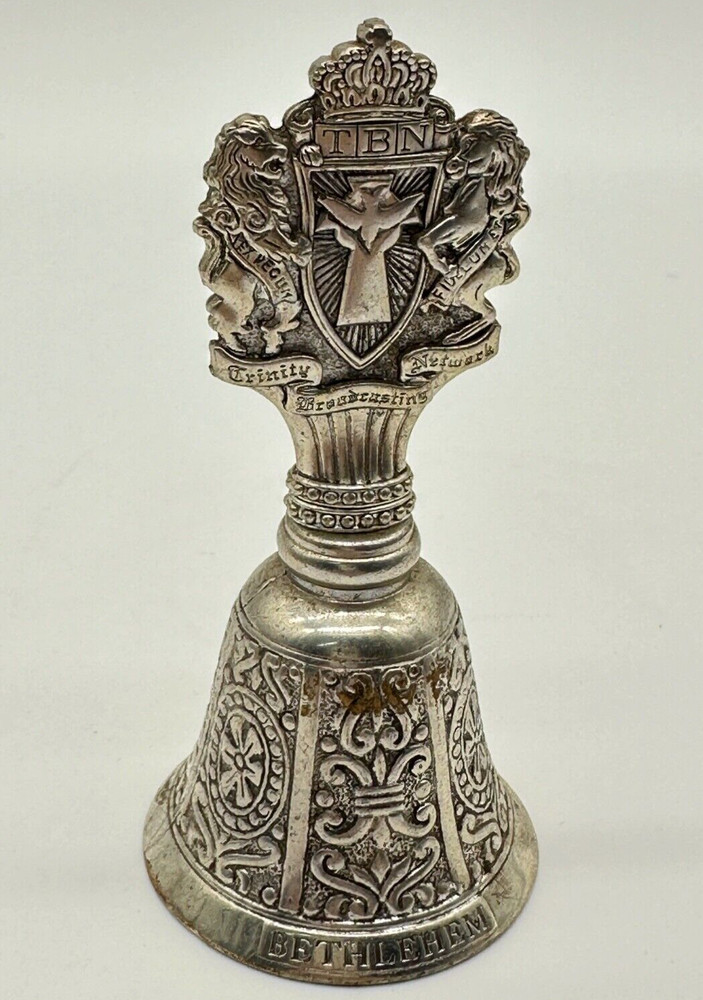 TBN Trinity Broadcasting Network Bethlehem Pewter Silver Tone Bell, Spain 4"