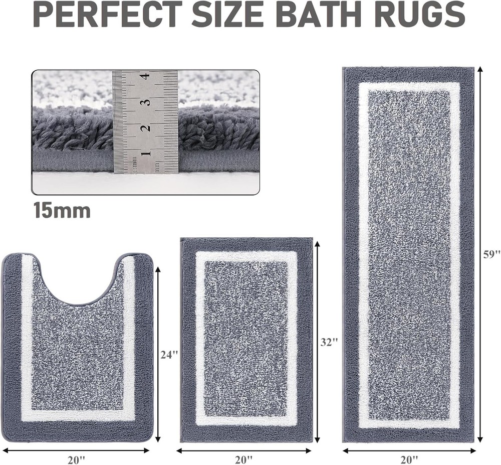 Bathroom Mat Set, 3-Piece Set, Microfiber Plush Bathroom Set